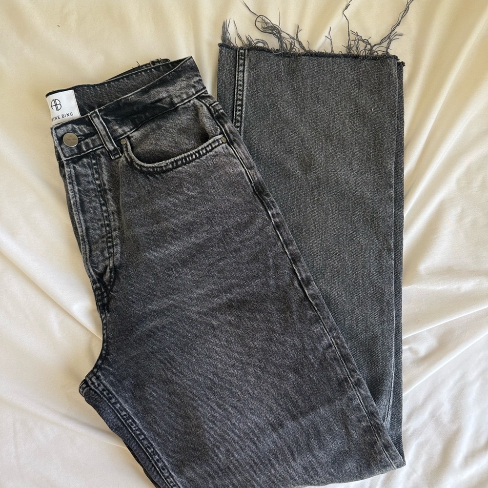 Anine Bing Straight Leg Kat Jeans in Washed Black